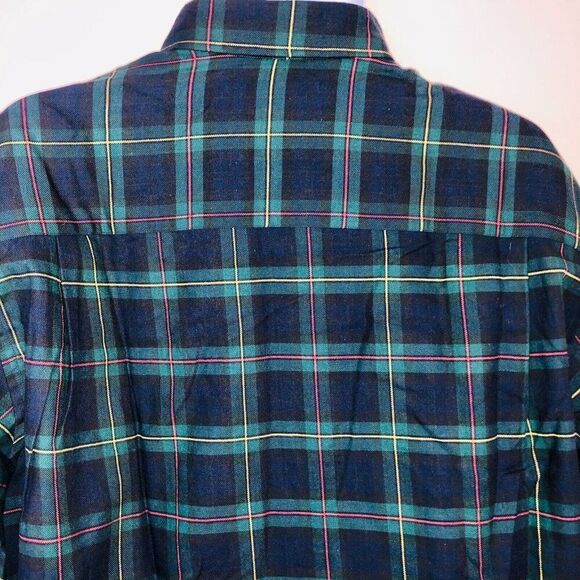 Vintage 80s Lands End Shirt Mens L Blue Green Plaid Long Sleeve Wool Blend - Picture 5 of 7